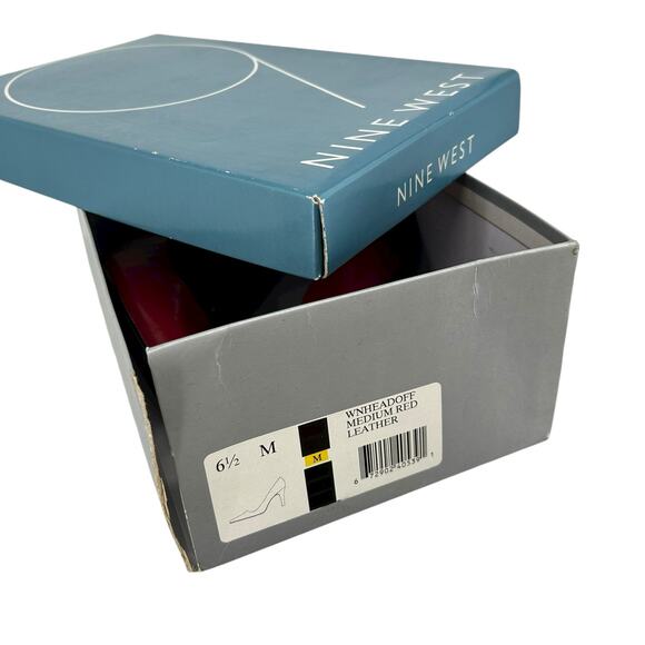 Vintage y2k Women's Red Leather Nine West Pointed Toe Stiletto Heel Pumps 6.5M - Picture 2 of 8